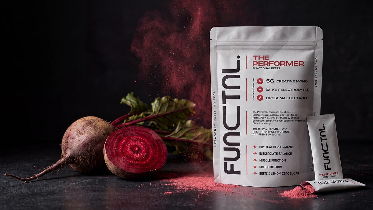 beetroots beside a sachet of powder