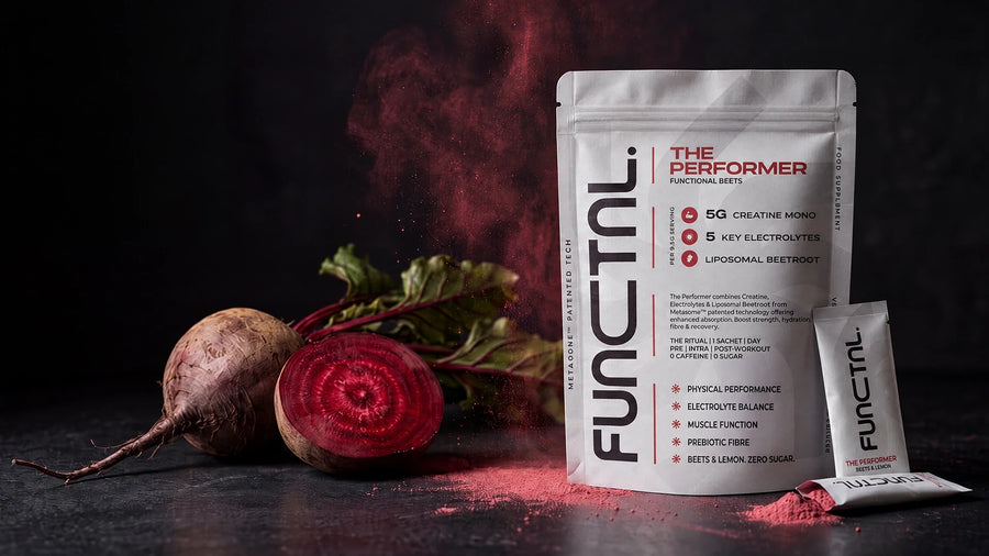 beetroots beside a sachet of powder