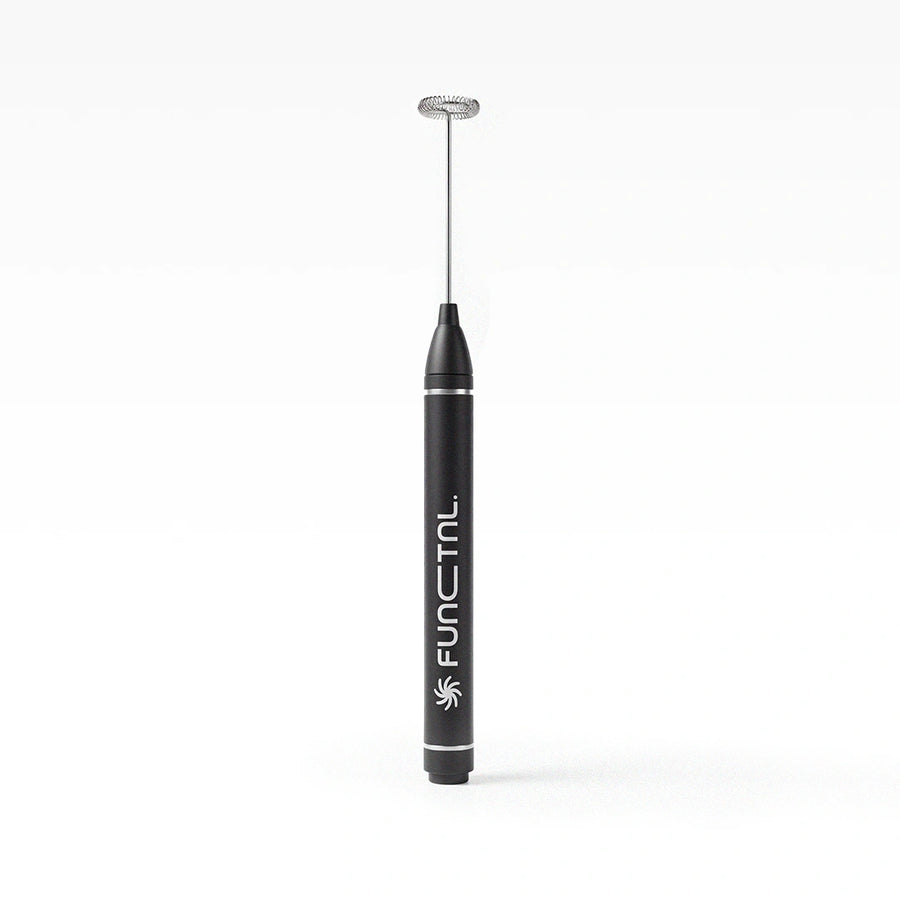 The FUNCTNL Frother, a black handheld milk frother for protein shakes